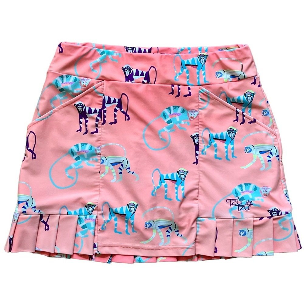 TZU TZU Orange Monkey Print Skort Skirt Sz Medium Pickleball Tennis Golf Pleats